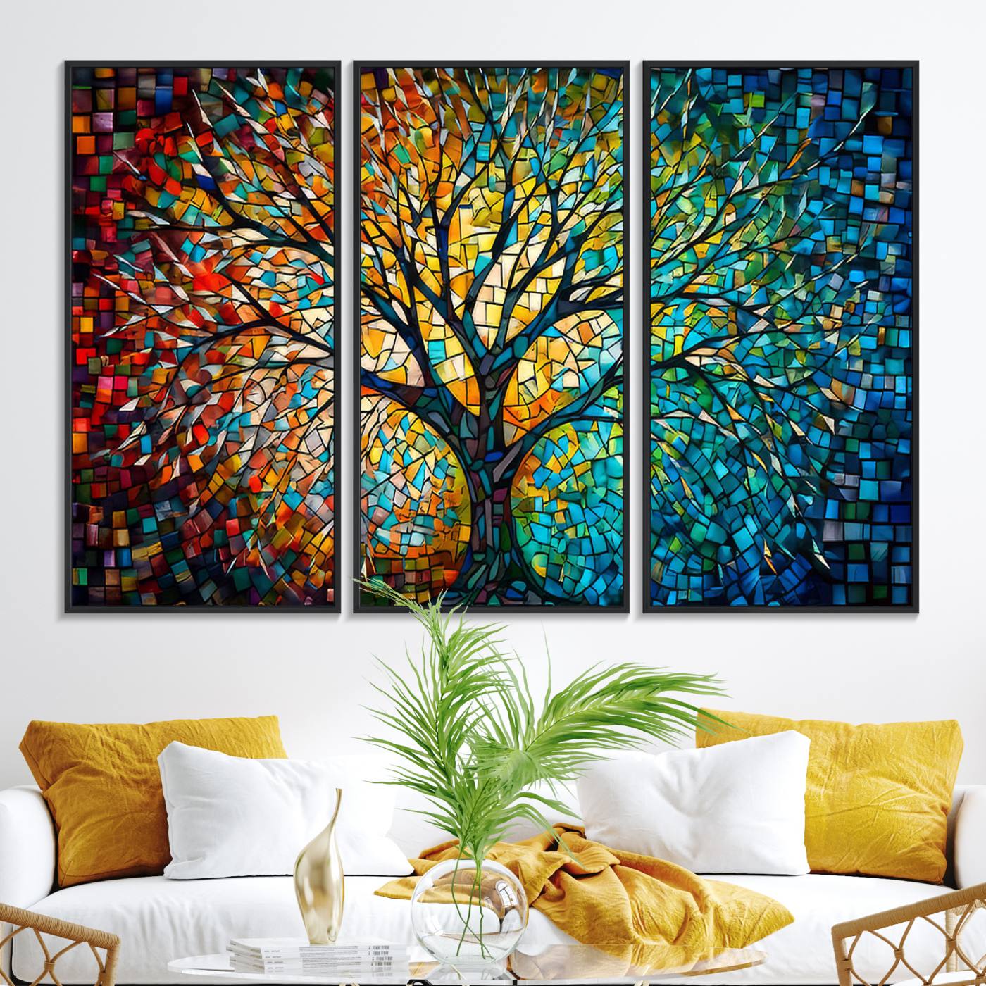 Yggdrasil Tree of Life Wall Art Print Canvas | Mosaic Style 3-Panel Canvas Print