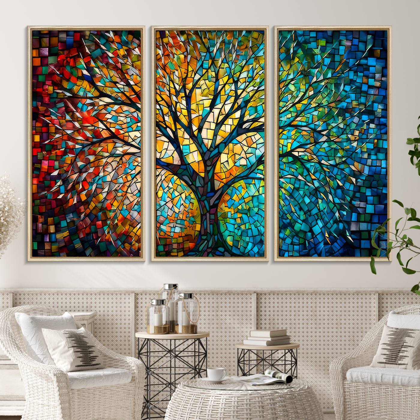 Yggdrasil Tree of Life Wall Art Print Canvas | Mosaic Style 3-Panel Canvas Print