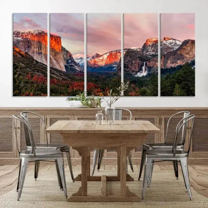 The Yosemite Half Dome Wall Art Canvas Print El Capitan, a three-panel masterpiece depicting a museum-quality mountain landscape at sunset, offers stunning visuals. Enjoy free shipping on these beautiful canvases.