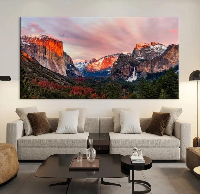 The Yosemite Half Dome Wall Art Canvas Print El Capitan, a three-panel masterpiece depicting a museum-quality mountain landscape at sunset, offers stunning visuals. Enjoy free shipping on these beautiful canvases.