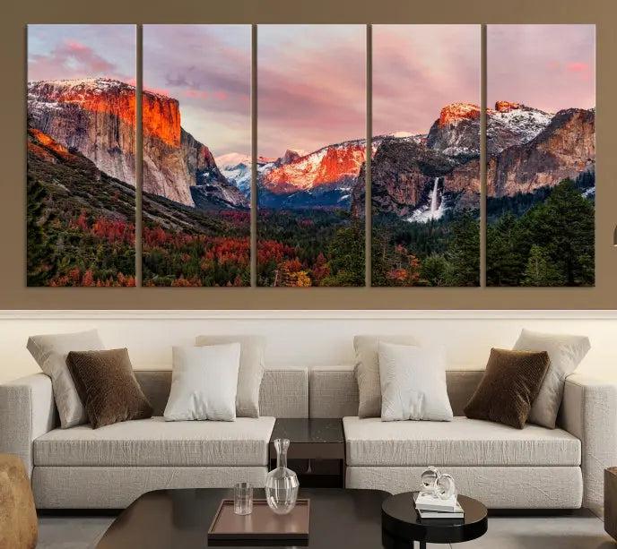 The Yosemite Half Dome Wall Art Canvas Print El Capitan, a three-panel masterpiece depicting a museum-quality mountain landscape at sunset, offers stunning visuals. Enjoy free shipping on these beautiful canvases.