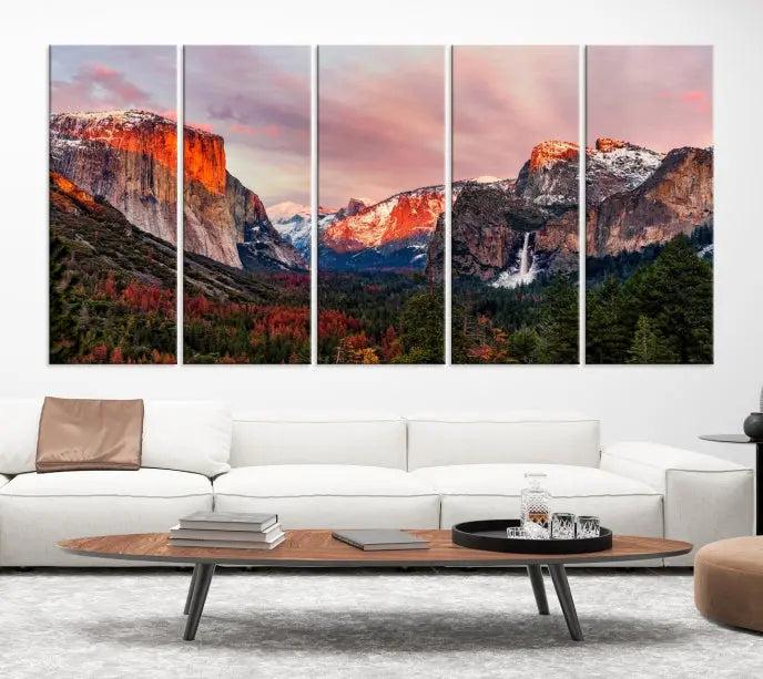 The Yosemite Half Dome Wall Art Canvas Print El Capitan, a three-panel masterpiece depicting a museum-quality mountain landscape at sunset, offers stunning visuals. Enjoy free shipping on these beautiful canvases.