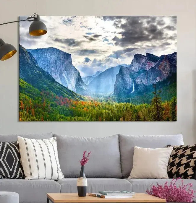 A set of Yosemite National Park El Capitan Landscape Canvas Prints features a breathtaking mountainous scene. These prints are on museum-quality canvas, ready to hang, and come with a UV-protective coating for lasting beauty.