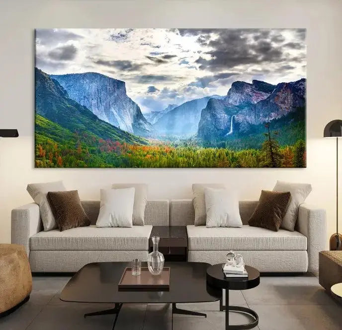 A set of Yosemite National Park El Capitan Landscape Canvas Prints features a breathtaking mountainous scene. These prints are on museum-quality canvas, ready to hang, and come with a UV-protective coating for lasting beauty.