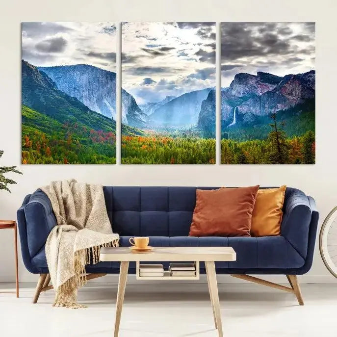 A set of Yosemite National Park El Capitan Landscape Canvas Prints features a breathtaking mountainous scene. These prints are on museum-quality canvas, ready to hang, and come with a UV-protective coating for lasting beauty.