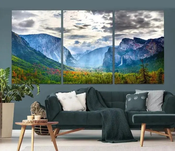 A set of Yosemite National Park El Capitan Landscape Canvas Prints features a breathtaking mountainous scene. These prints are on museum-quality canvas, ready to hang, and come with a UV-protective coating for lasting beauty.