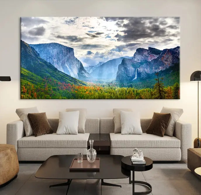 A set of Yosemite National Park El Capitan Landscape Canvas Prints features a breathtaking mountainous scene. These prints are on museum-quality canvas, ready to hang, and come with a UV-protective coating for lasting beauty.