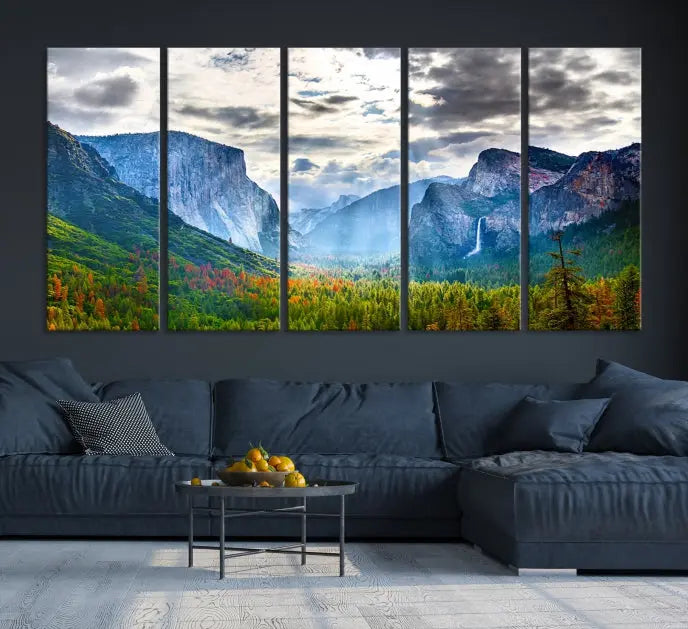 A set of Yosemite National Park El Capitan Landscape Canvas Prints features a breathtaking mountainous scene. These prints are on museum-quality canvas, ready to hang, and come with a UV-protective coating for lasting beauty.