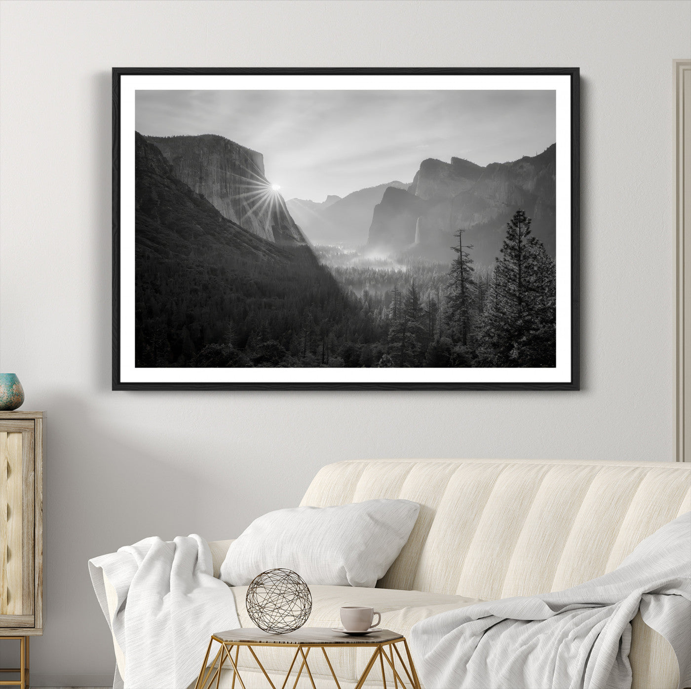 39278955-MGC-FP-36x24_Black-Yosemite Valley Wall Art Canvas Print, Framed El Capitan Sunrise Print, Framed Misty Mountain Art Print, Large Monochrome Valley Printing