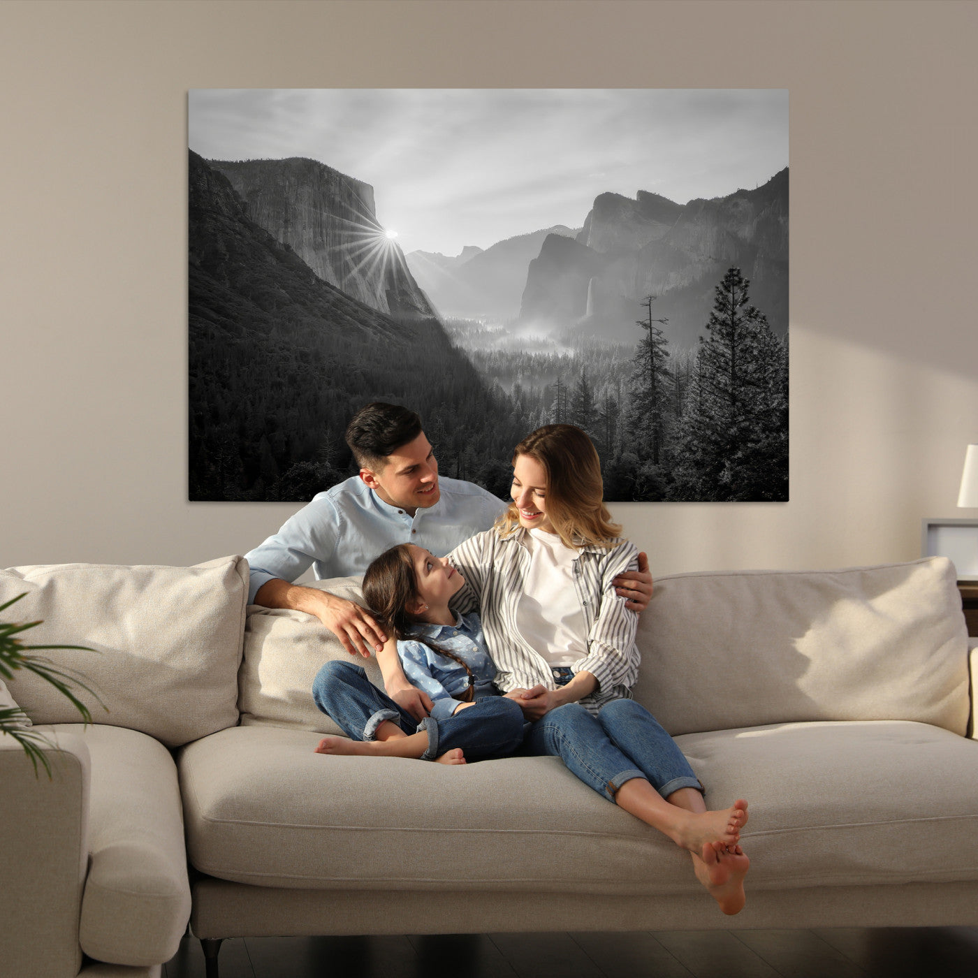 Yosemite Valley Wall Art Canvas Print, Framed El Capitan Sunrise Print, Framed Misty Mountain Art Print, Large Monochrome Valley Printing