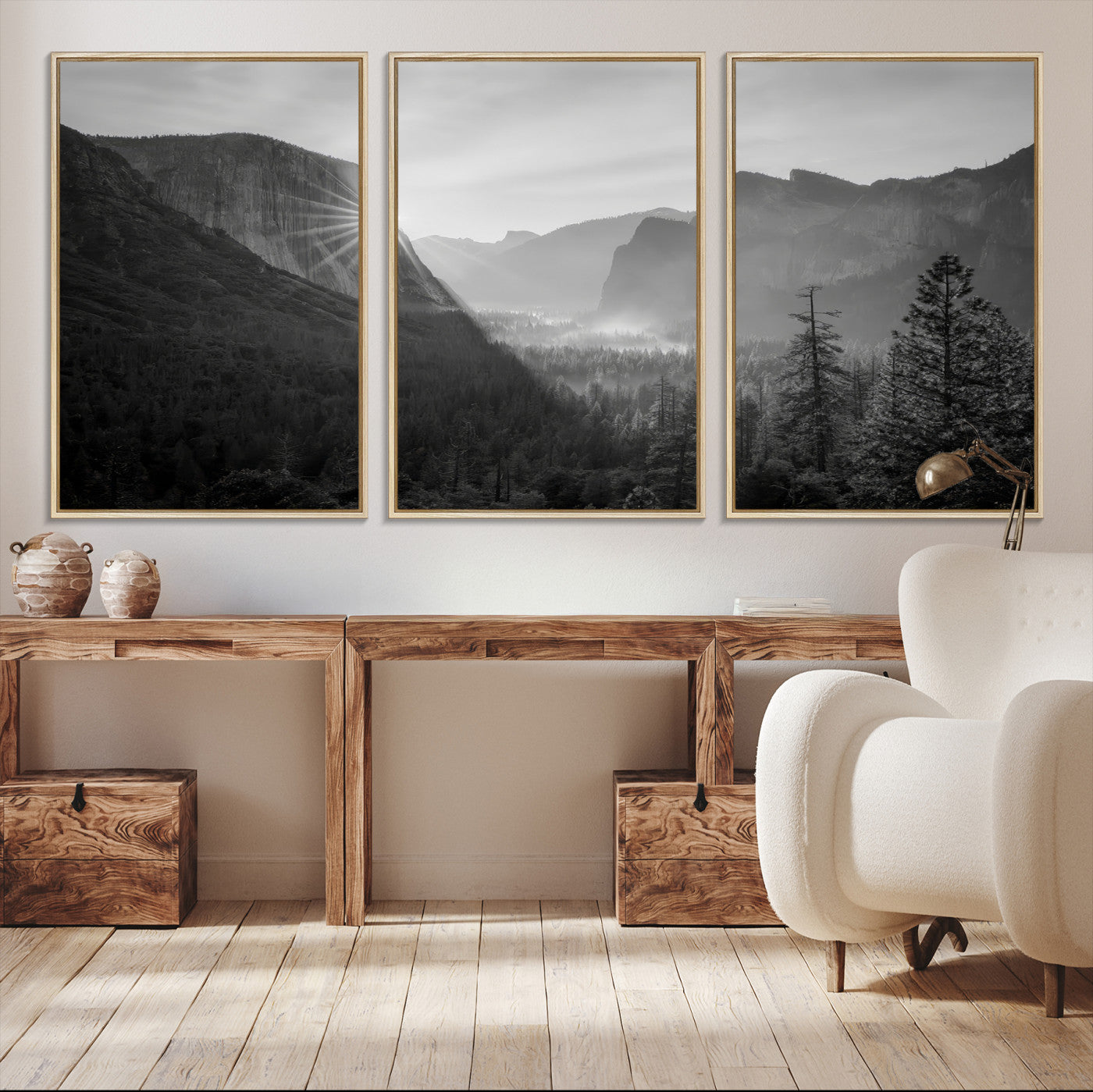 39278955-MGV-CV-36X24-Yosemite Valley Wall Art Canvas Print, Framed El Capitan Sunrise Print, Framed Misty Mountain Art Print, Large Monochrome Valley Printing