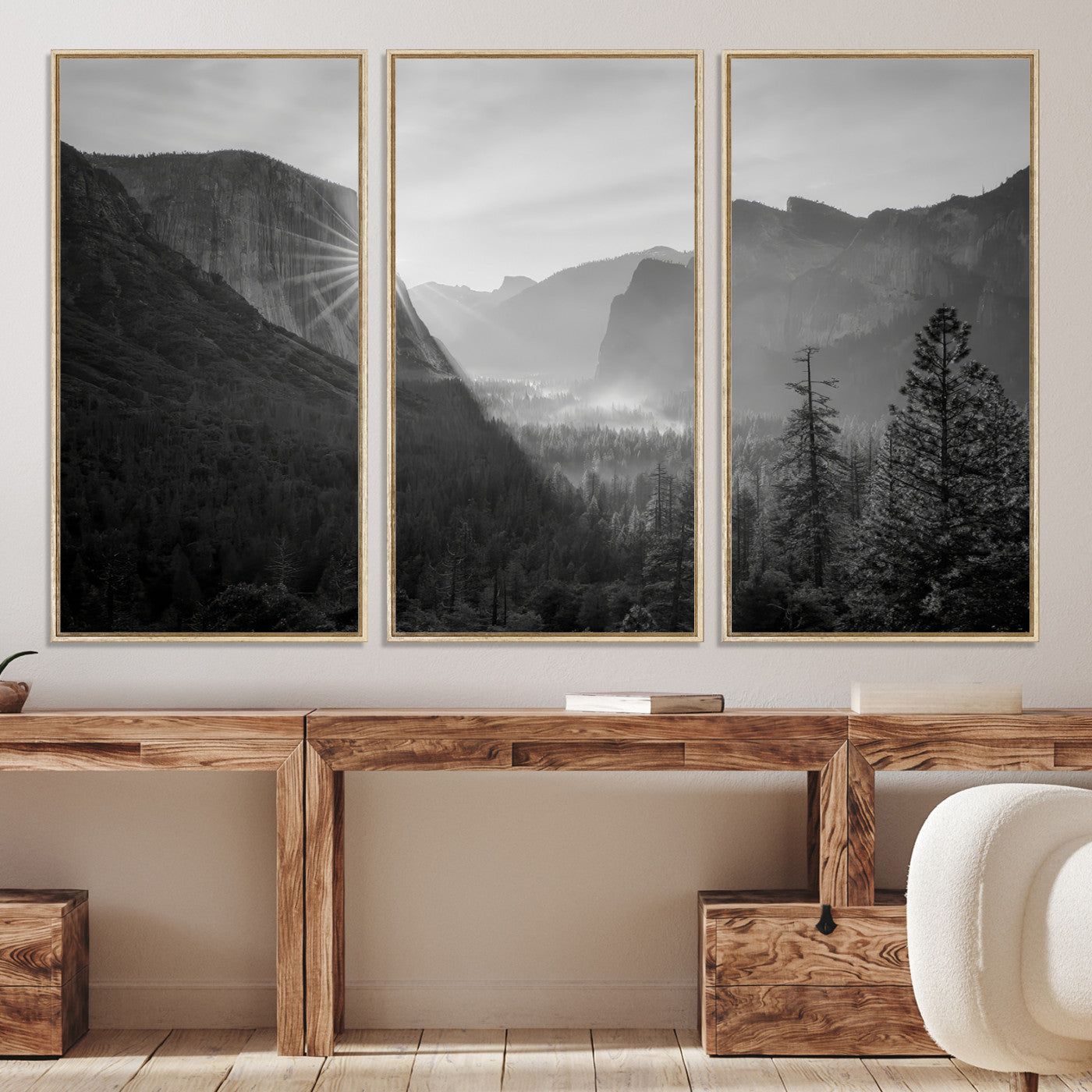 39278955-MGV-CV-36X24-Yosemite Valley Wall Art Canvas Print, Framed El Capitan Sunrise Print, Framed Misty Mountain Art Print, Large Monochrome Valley Printing