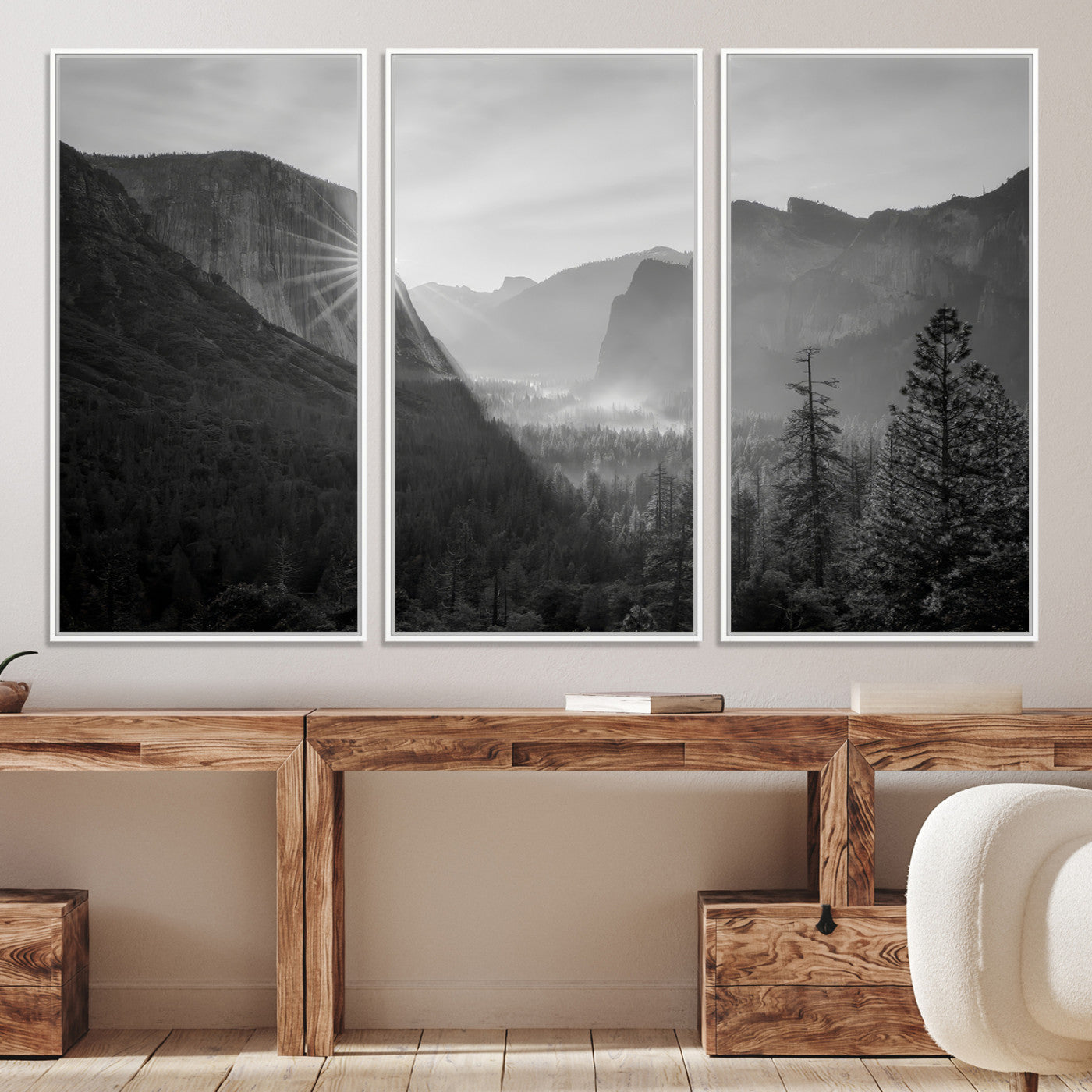 39278955-MGV-CV-36X24-Yosemite Valley Wall Art Canvas Print, Framed El Capitan Sunrise Print, Framed Misty Mountain Art Print, Large Monochrome Valley Printing