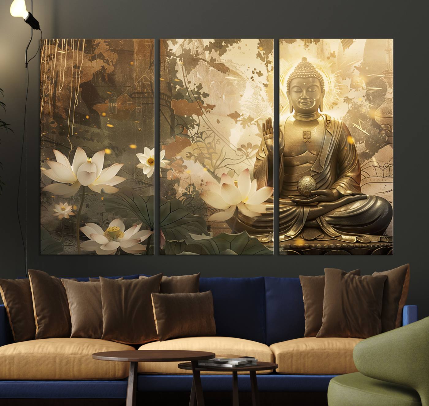 58897-MGV-CV-36X24-Zen Buddha Wall Art Canvas Print | Peaceful Meditation Decor with Lotus Flowers | Spiritual Serenity Home Decor | Ready to Hang