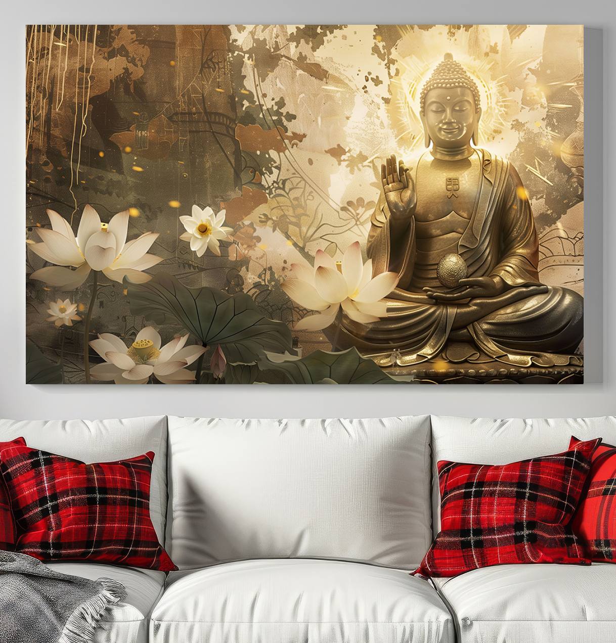 58897-MGV-CV-36X24-Zen Buddha Wall Art Canvas Print | Peaceful Meditation Decor with Lotus Flowers | Spiritual Serenity Home Decor | Ready to Hang