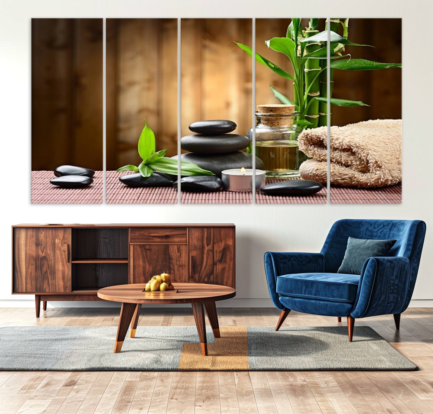 63465-MGV-CV-36X24-Zen Serenity Triptych Canvas Art, Pink Lotus Flower and Balancing Stones Wall Art, Tranquil Water