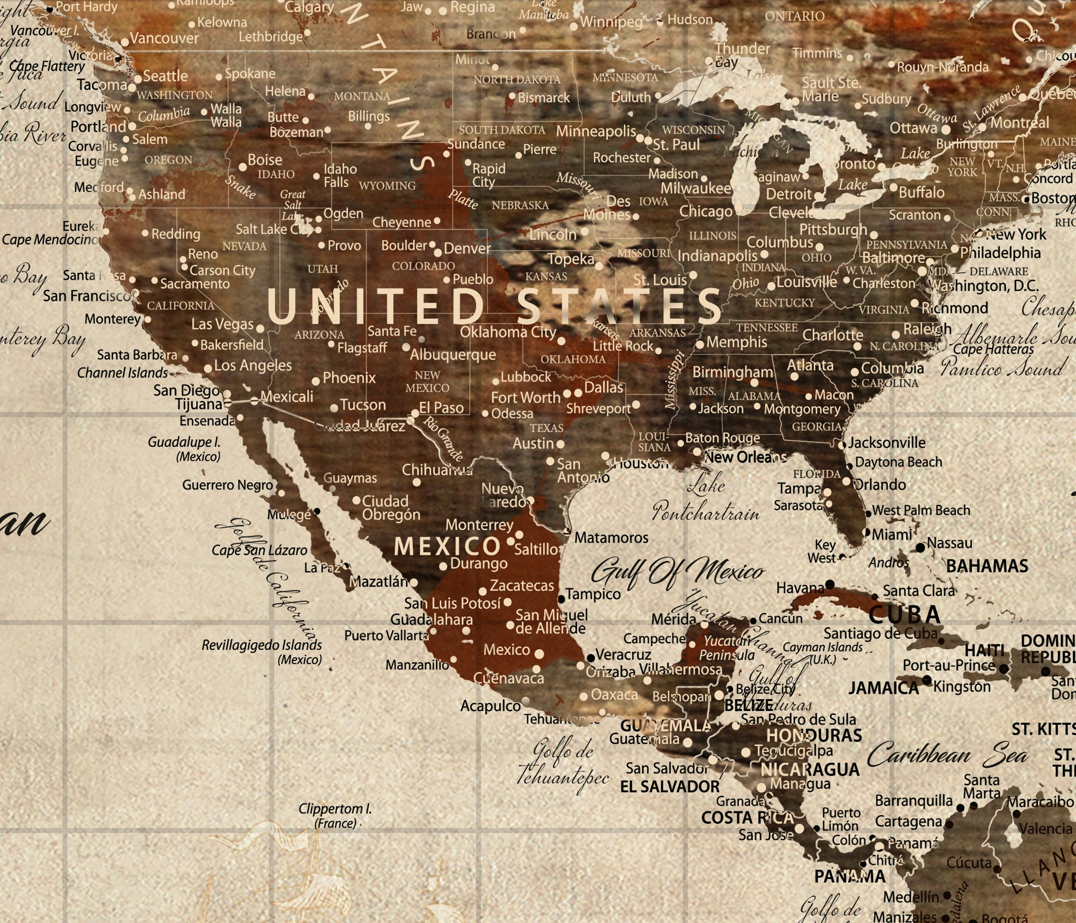 96366078-MGV-CV-36X24-Personalized World Map Canvas Print – Custom Push Pin Framed Travel Map Wall Art, Unique Gift for Couples or Home Decor