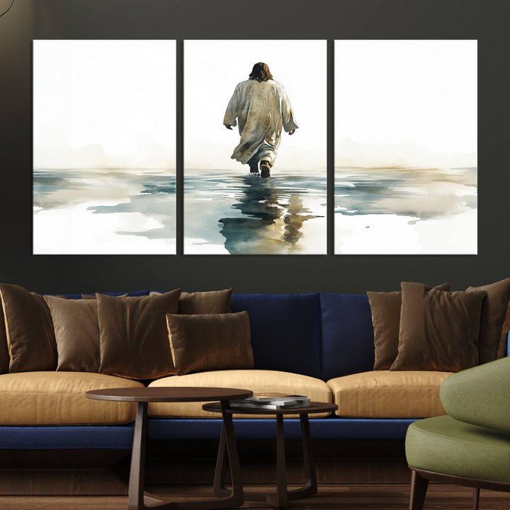 Abstract Jesus Wall Art Canvas Print displayed in a triptych.