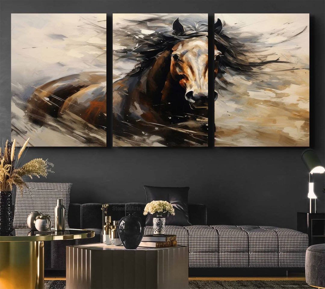 The Abstract Wall Art Horse Print gallops across the wall.