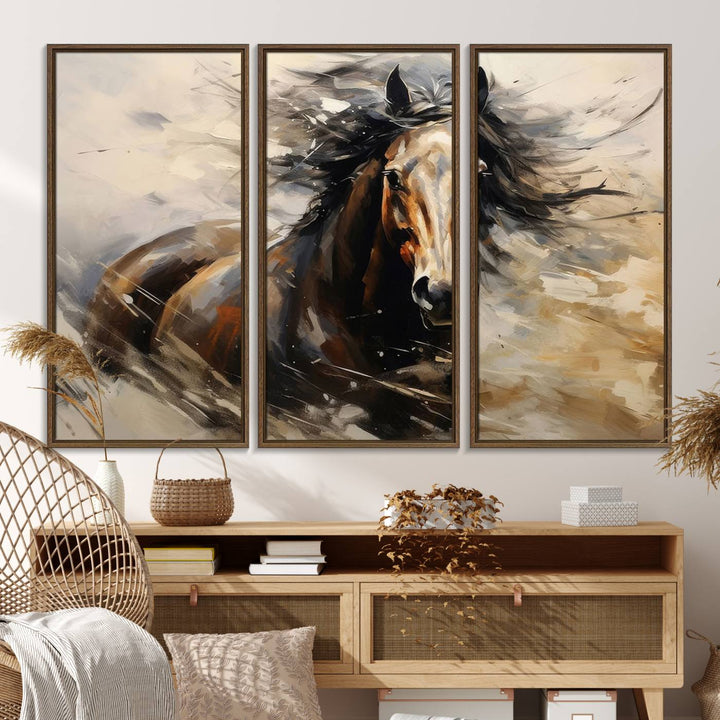 The Abstract Wall Art Horse Print gallops across the wall.