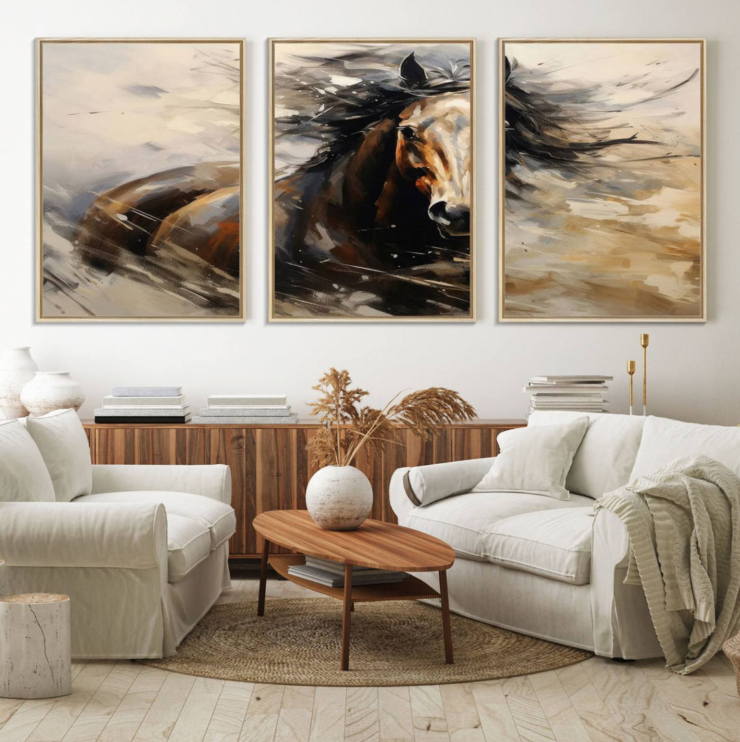 The Abstract Wall Art Horse Print gallops across the wall.