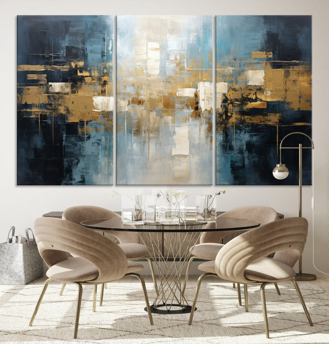 A modern living room features an Abstract Wall Art Print Contemporary Artwork on museum-quality canvas with UV-protective coating. A gallery-wrapped piece hangs prominently, showcasing its captivating design.