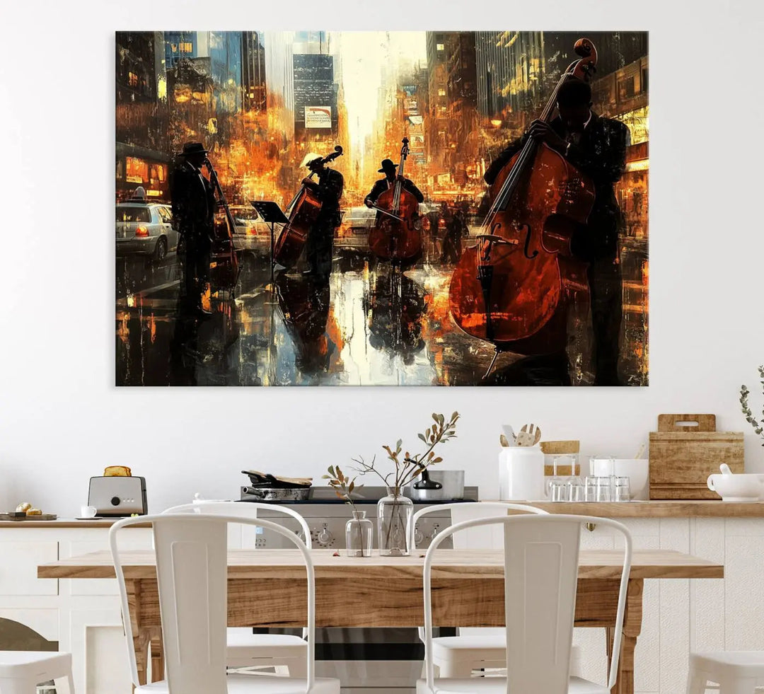 Living room adorned with African American Abstract Jazz Wall Art - Framed Art for Living Room Walls.