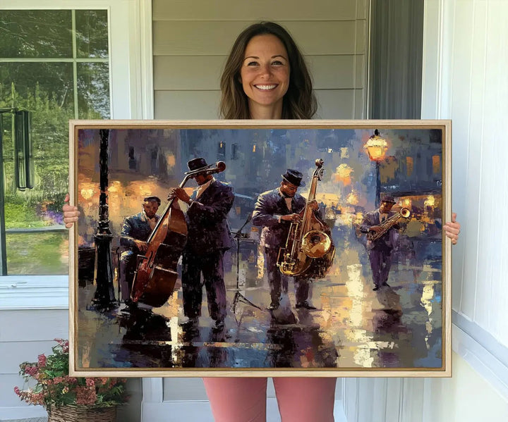 The Colorful Afro Abstract Jazz canvas print brings rhythm to the space.