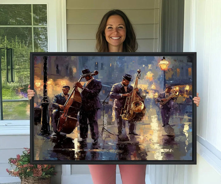 The Colorful Afro Abstract Jazz canvas print brings rhythm to the space.