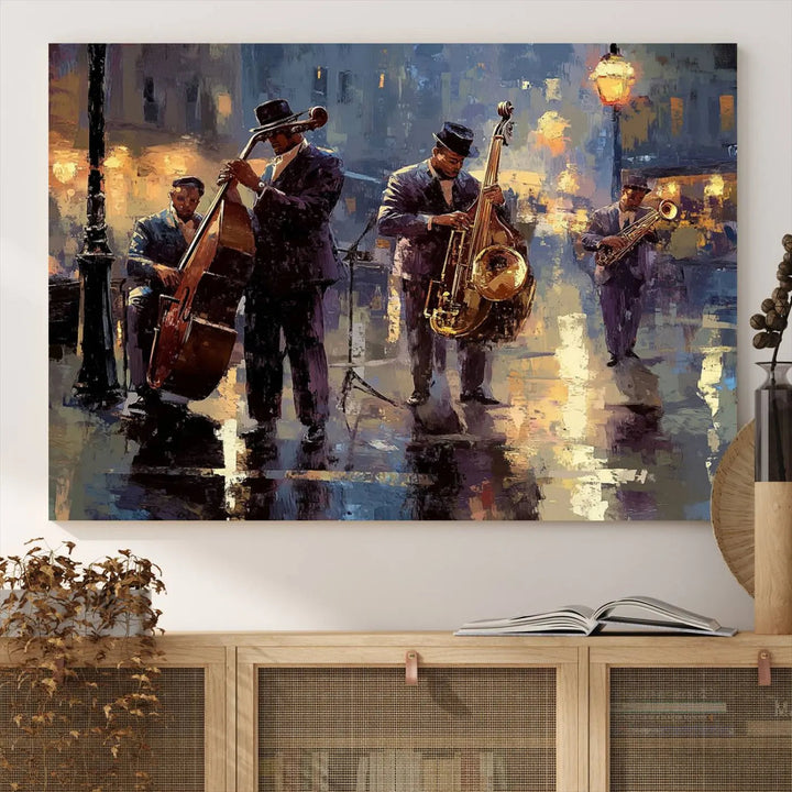 Afro Abstract Jazz Music Canvas Print - African American Wall Art - Colorful Framed Afro Abstract Jazz Canvas for Home and Office Decor