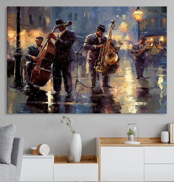 Afro Abstract Jazz Music Canvas Print - African American Wall Art - Colorful Framed Afro Abstract Jazz Canvas for Home and Office Decor