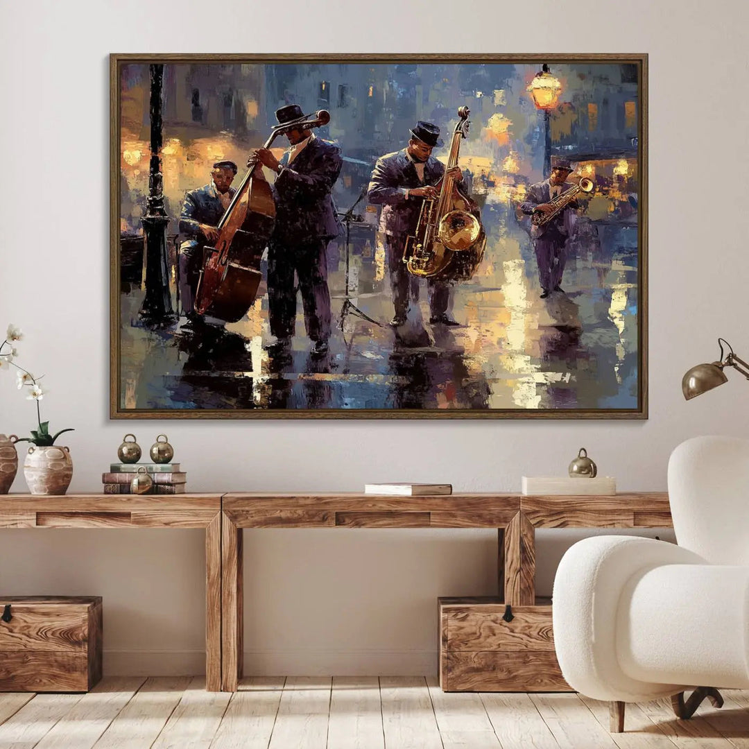 Afro Abstract Jazz Music Canvas Print - African American Wall Art - Colorful Framed Afro Abstract Jazz Canvas for Home and Office Decor