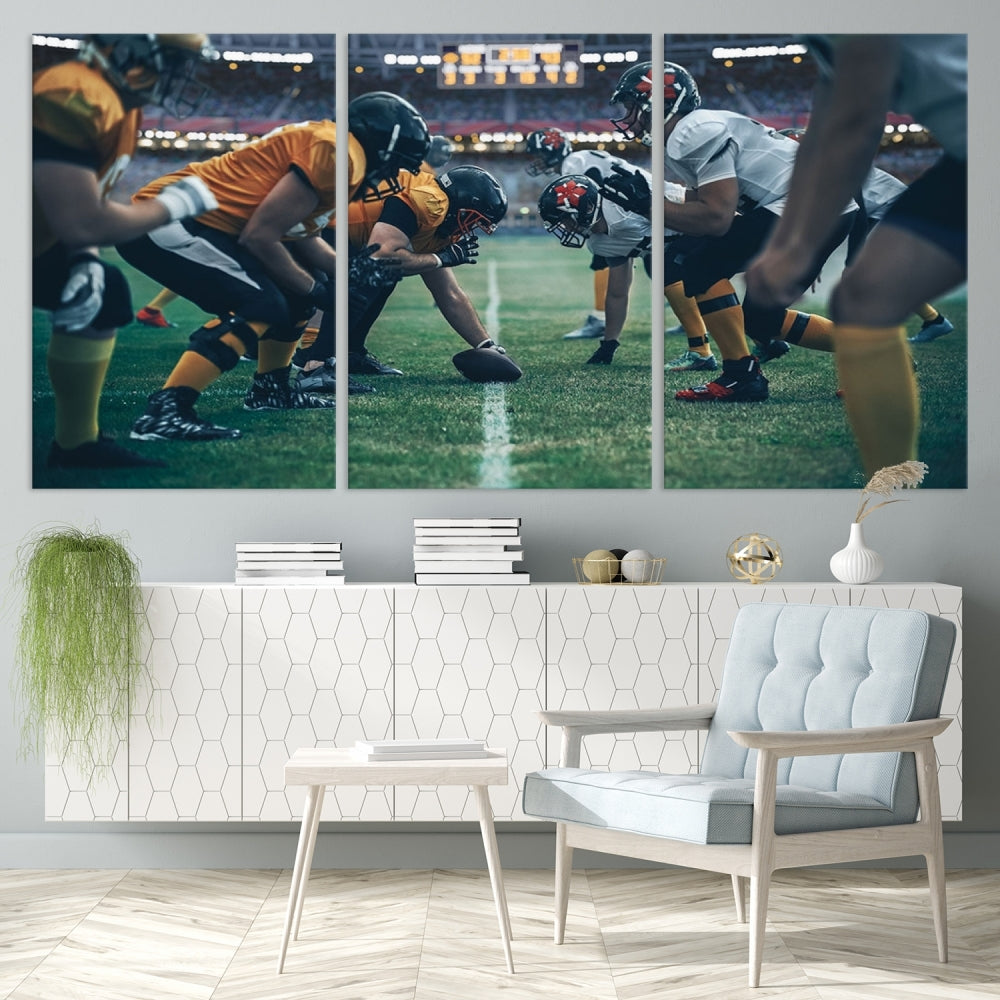 An American Football Playing Wall Art Canvas Print, featuring a UV-protective coating for lasting vibrancy, is the perfect museum-quality addition. Enjoy free shipping on this stunning centerpiece.