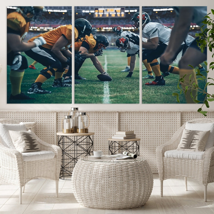 An American Football Playing Wall Art Canvas Print, featuring a UV-protective coating for lasting vibrancy, is the perfect museum-quality addition. Enjoy free shipping on this stunning centerpiece.