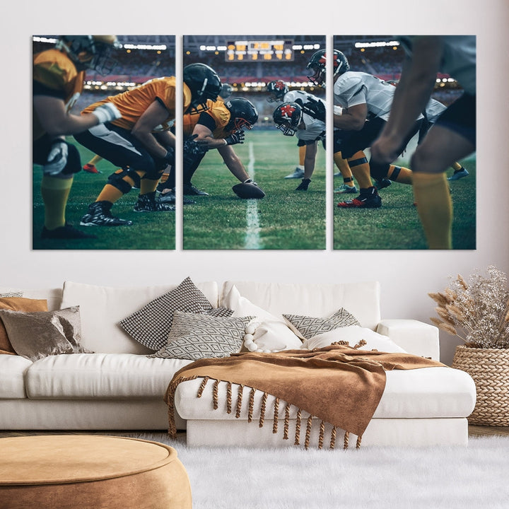 An American Football Playing Wall Art Canvas Print, featuring a UV-protective coating for lasting vibrancy, is the perfect museum-quality addition. Enjoy free shipping on this stunning centerpiece.