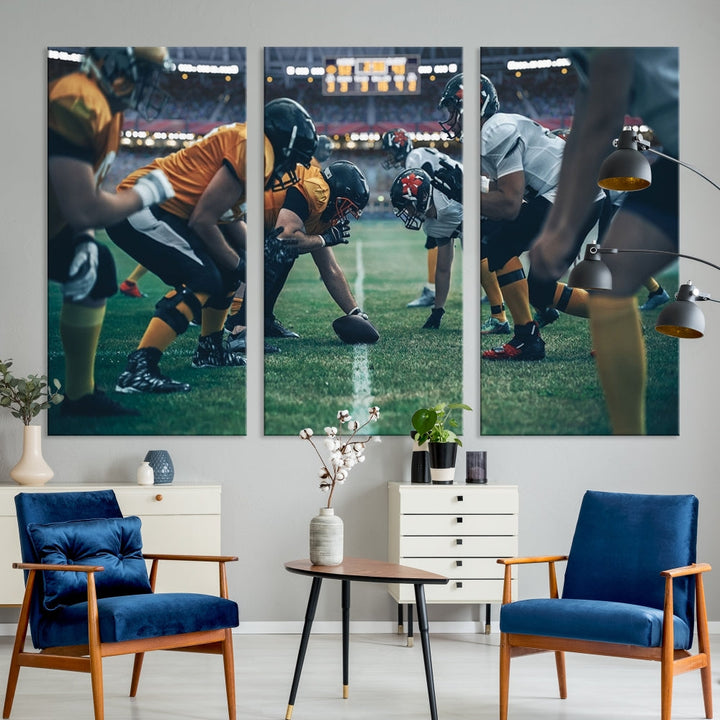 An American Football Playing Wall Art Canvas Print, featuring a UV-protective coating for lasting vibrancy, is the perfect museum-quality addition. Enjoy free shipping on this stunning centerpiece.