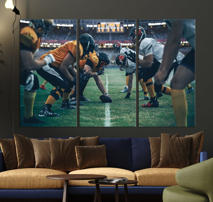 An American Football Playing Wall Art Canvas Print, featuring a UV-protective coating for lasting vibrancy, is the perfect museum-quality addition. Enjoy free shipping on this stunning centerpiece.