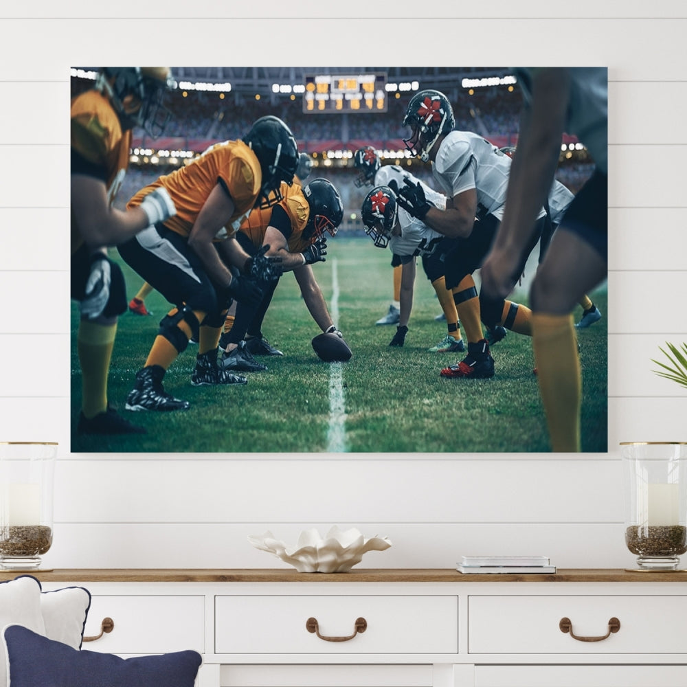 An American Football Playing Wall Art Canvas Print, featuring a UV-protective coating for lasting vibrancy, is the perfect museum-quality addition. Enjoy free shipping on this stunning centerpiece.