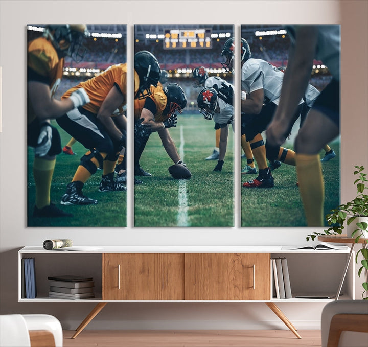 An American Football Playing Wall Art Canvas Print, featuring a UV-protective coating for lasting vibrancy, is the perfect museum-quality addition. Enjoy free shipping on this stunning centerpiece.