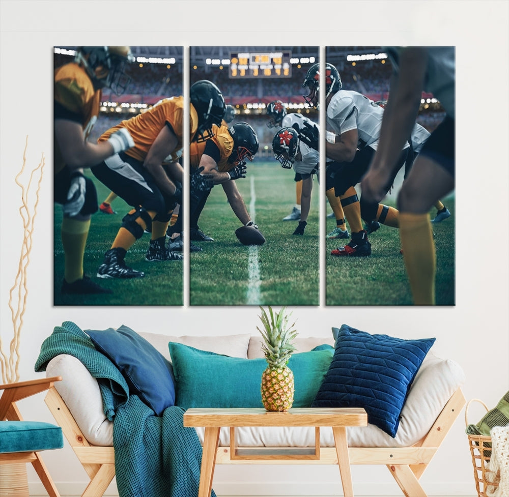 An American Football Playing Wall Art Canvas Print, featuring a UV-protective coating for lasting vibrancy, is the perfect museum-quality addition. Enjoy free shipping on this stunning centerpiece.