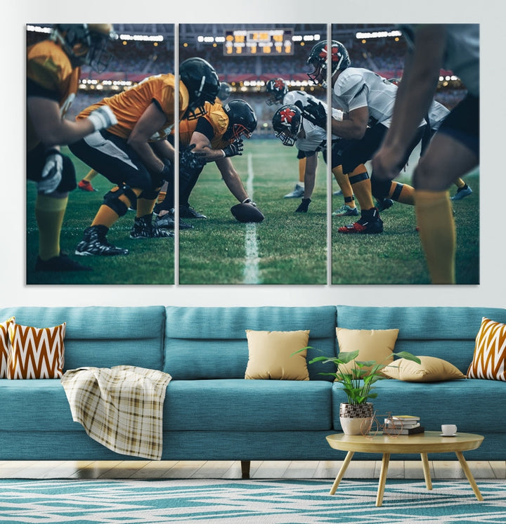 An American Football Playing Wall Art Canvas Print, featuring a UV-protective coating for lasting vibrancy, is the perfect museum-quality addition. Enjoy free shipping on this stunning centerpiece.