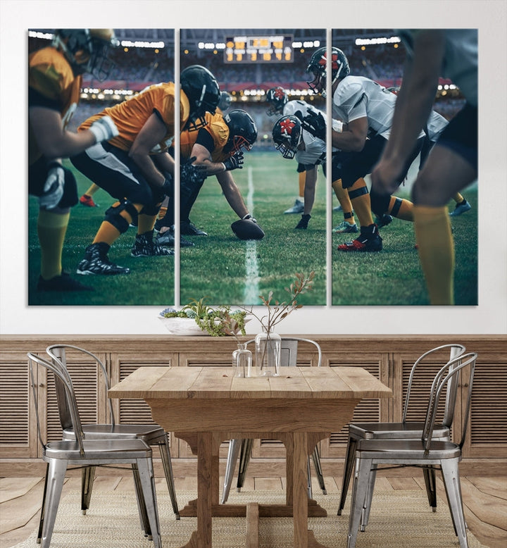 An American Football Playing Wall Art Canvas Print, featuring a UV-protective coating for lasting vibrancy, is the perfect museum-quality addition. Enjoy free shipping on this stunning centerpiece.