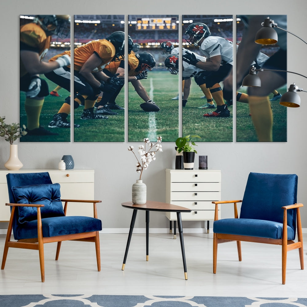 An American Football Playing Wall Art Canvas Print, featuring a UV-protective coating for lasting vibrancy, is the perfect museum-quality addition. Enjoy free shipping on this stunning centerpiece.