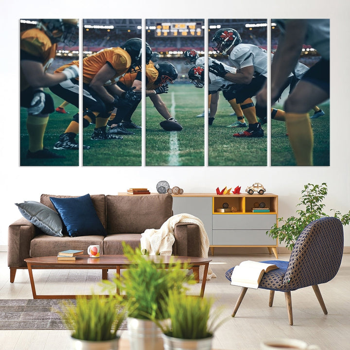 An American Football Playing Wall Art Canvas Print, featuring a UV-protective coating for lasting vibrancy, is the perfect museum-quality addition. Enjoy free shipping on this stunning centerpiece.