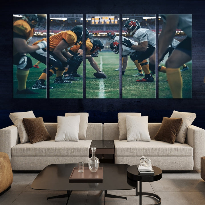 An American Football Playing Wall Art Canvas Print, featuring a UV-protective coating for lasting vibrancy, is the perfect museum-quality addition. Enjoy free shipping on this stunning centerpiece.