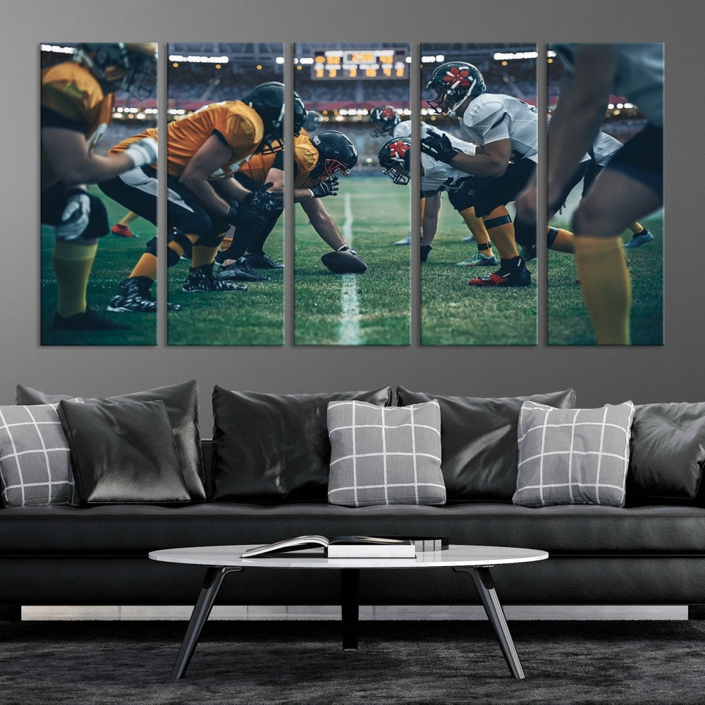 An American Football Playing Wall Art Canvas Print, featuring a UV-protective coating for lasting vibrancy, is the perfect museum-quality addition. Enjoy free shipping on this stunning centerpiece.