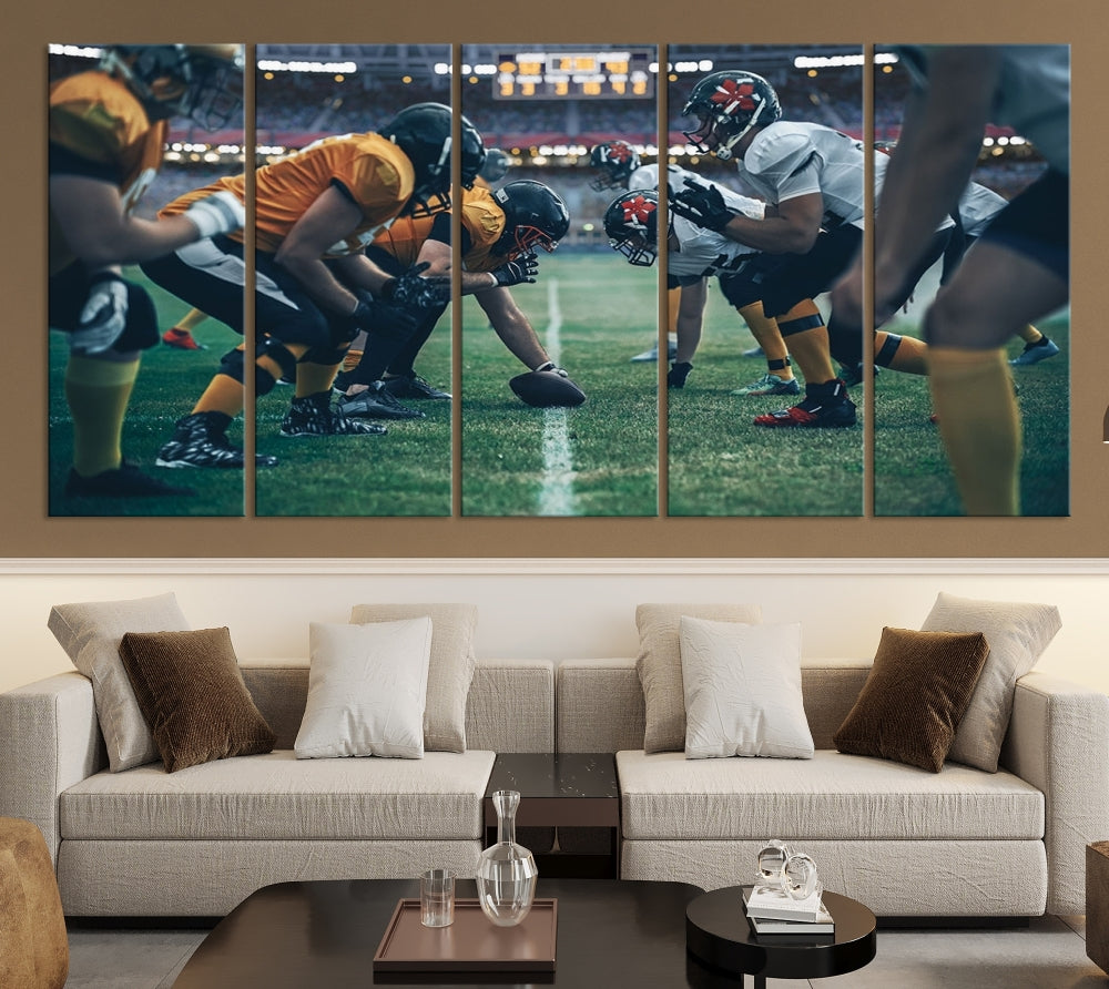 An American Football Playing Wall Art Canvas Print, featuring a UV-protective coating for lasting vibrancy, is the perfect museum-quality addition. Enjoy free shipping on this stunning centerpiece.