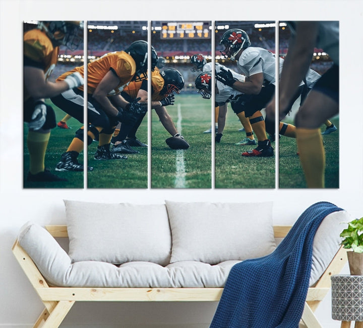 An American Football Playing Wall Art Canvas Print, featuring a UV-protective coating for lasting vibrancy, is the perfect museum-quality addition. Enjoy free shipping on this stunning centerpiece.