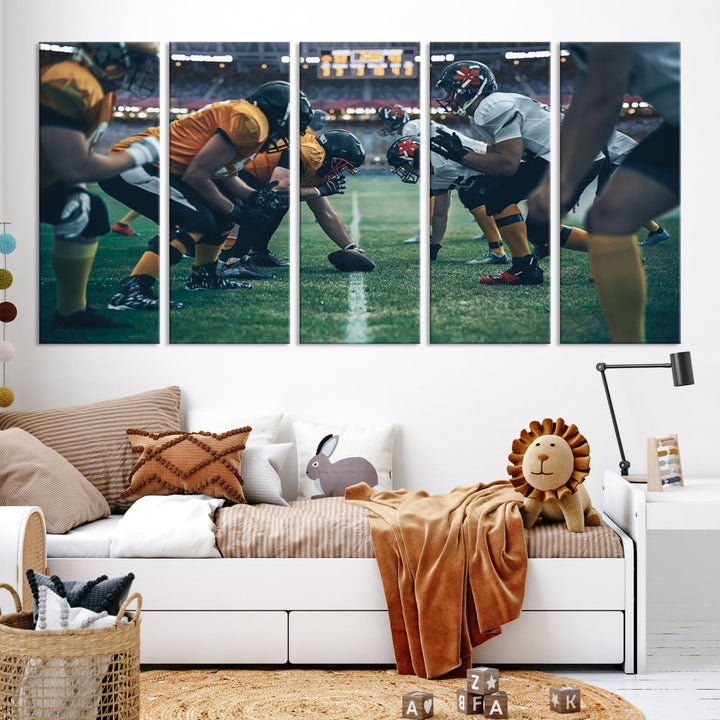 An American Football Playing Wall Art Canvas Print, featuring a UV-protective coating for lasting vibrancy, is the perfect museum-quality addition. Enjoy free shipping on this stunning centerpiece.