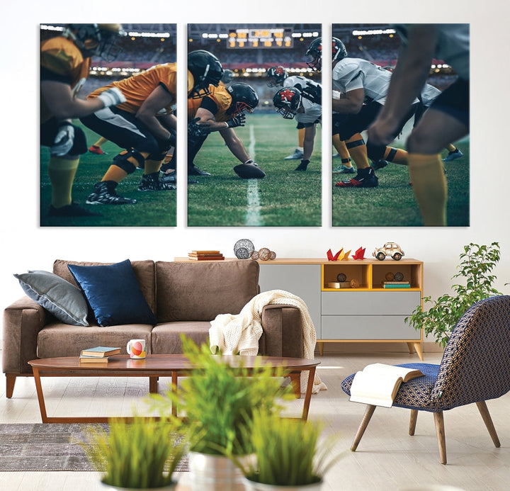 An American Football Playing Wall Art Canvas Print, featuring a UV-protective coating for lasting vibrancy, is the perfect museum-quality addition. Enjoy free shipping on this stunning centerpiece.